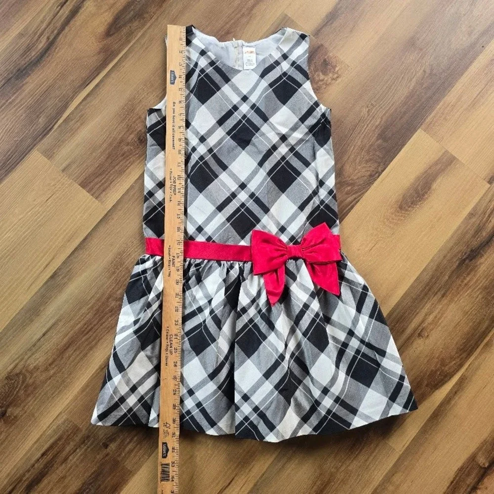 Gymboree Plaid Dress Kids 12 Black White Red Bow Holiday Christmas Preppy Tartan